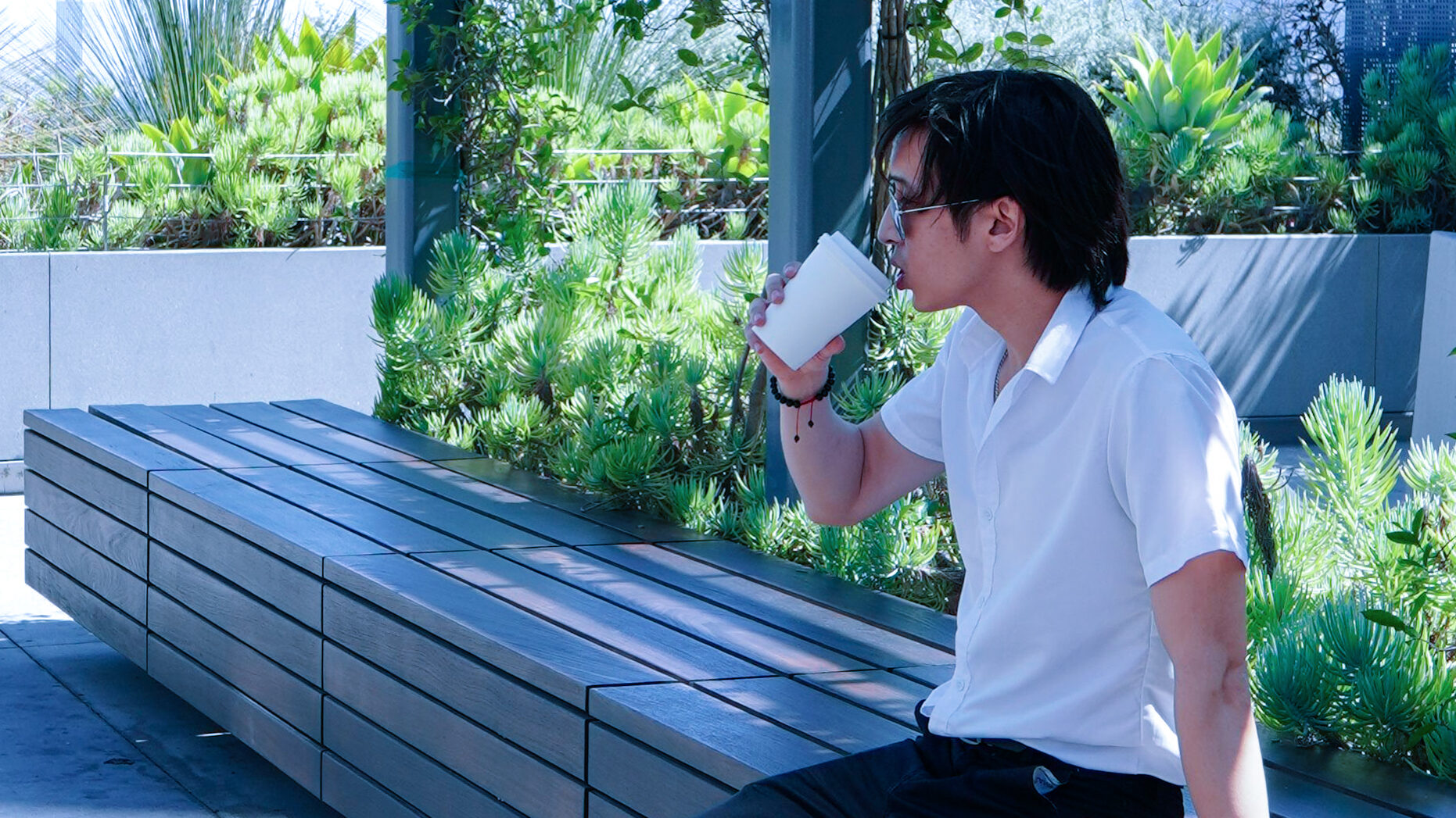 Zach Handa drinking coffee