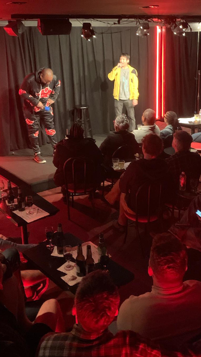 Zach Handa with J Ron in the Belly Room of the Comedy Store.